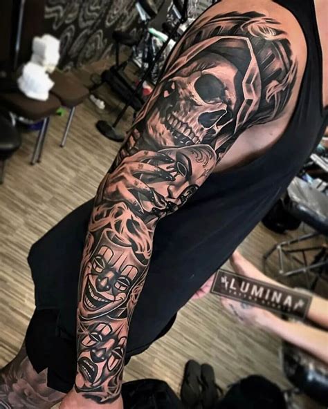 komplett arm tattoo mann|full arm skull tattoo.